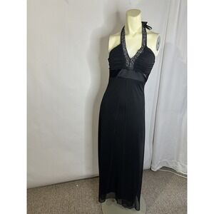 Taboo Black Halter Formal Dress Sz S With Beaded‎ Blingy Neckline